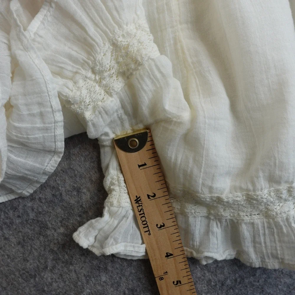 Free People Feelin Fancy Romper XS Ivory Lace Ruffle Gauzy Boho Beachy Romantic